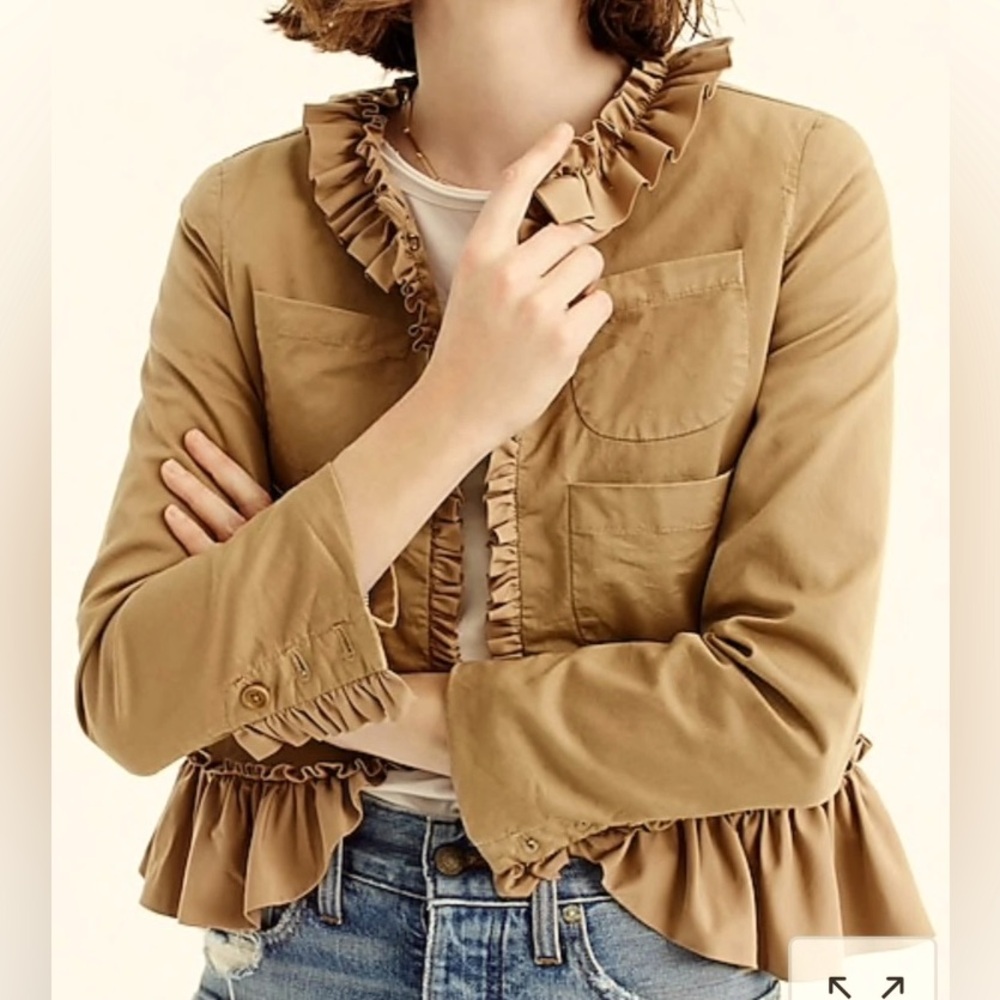 J. Crew Tan Ruffled Collar Chino Jacket Woman’s Size 4